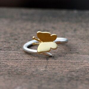 Handmade Pretty Butterfly Ring Silver and Gold